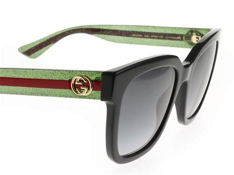 GUCCI GG 0034S 002 BLACK GREEN RED GRADIENT GOLD .